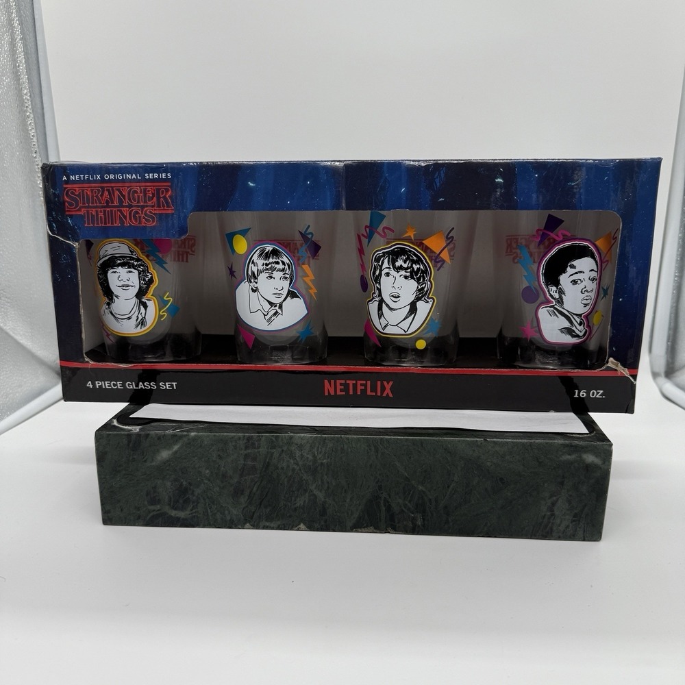 Stranger Things 4 Piece Set of 16 oz. Glasses Netflix Original New In Box